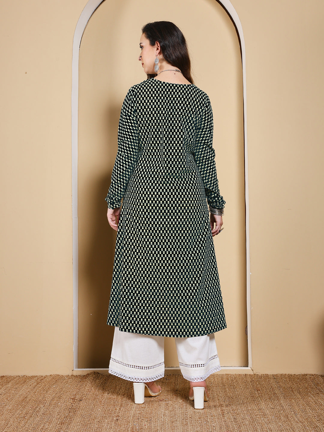 FIORRA Women’s Black Floral Printed Anarkali Kurta